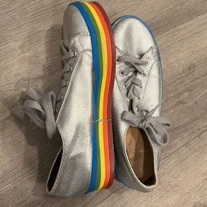Silver Metallic & Rainbow Tennis Shoes Sneakers Sz 5 Perfect 4PRIDE!🌈
